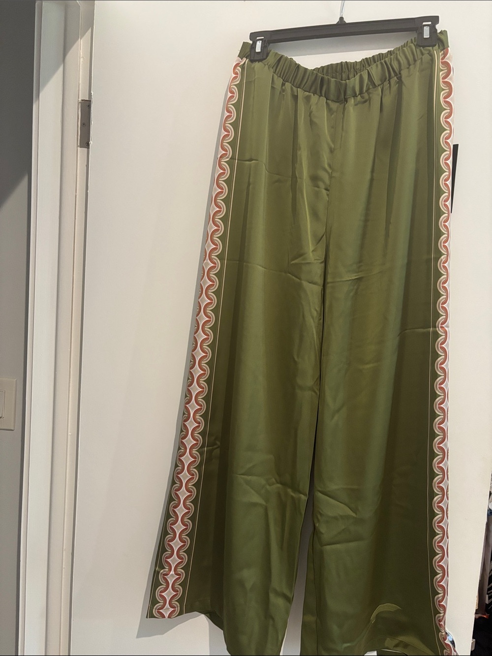 Rachel Zoe Olive Wide-Leg Pants with Decorative Side Trim
